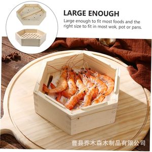 Hexagonal Wooden <b>Steamer</b> Bamboo Steam Basket Eco Friendly For Dim Sum Shrimp Sushi Box Packaging - Product Image 2