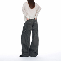 Jeans décontractés amples et larges de style américain, tendance, de haute qualité, multi-poches, pour hommes et femmes