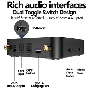 Récepteur-émetteur audio OLCD BT5.2 AAC AptX-LL/AD/HD, entrée auxiliaire 3,5 mm, optique, stéréo sans fil, lecteur de musique USB - Product Image 6