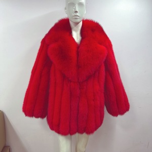 Rx furs נשים הלבשה בחורף יוקרה מלא מלא גדול להפוך את המעיל צווארון נשים ישר ארוך ישר טבעי פרווה שועל פרווה שועל
