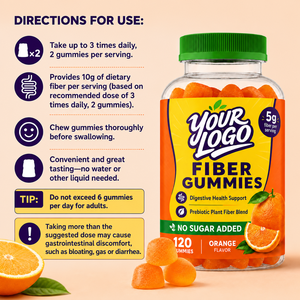 High Quality Health Food Vegan Prebiotic Formula Plant Based Support Digestive Wellness No Sugar Orange Adult Fiber Gummies - Product Image 6