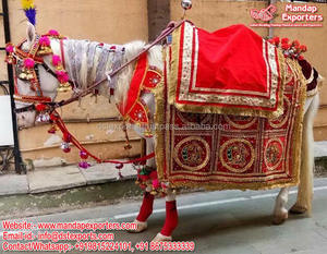 Trajes Tradicionales de Caballo para Baraat de Boda, Traje de Caballo Rojo para Baraat de Boda India, Decoración de Traje de Caballo para Baraat de Boda Hindú - Product Image 6