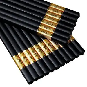 定制logo黑色中国合金塑料结婚筷子批发金属可重复使用儿童寿司包装筷子礼品