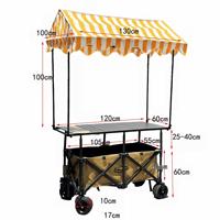 Chariot de Restauration Tout-Terrain en Métal pour Vente Ambulante, Chariot Compact pour Marchés avec Table Pliante, Hauteur Réglable et Auvent Triangulaire