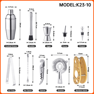 Sáng Tạo 12 Miếng Bartender Kit 700Ml 25Oz Thép Không Gỉ <span class=keywords><strong>Cocktail</strong></span> <span class=keywords><strong>Shaker</strong></span> Thanh Công Cụ Thiết Lập Với Tre Đứng - Product Image 2