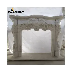 Large Outdoor Indoor Hand Carved Decorative Flower Surround Stone Classics Luxury Marble Fireplace Mantel