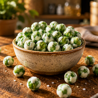 Snacks de pois verts croustillants frits et enrobés de wasabi, saveur croquante, faibles en gras, à base de légumineuses, sains, OEM, marque privée