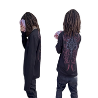 Camiseta de Manga Larga para Hombre, 100% Algodón, Tejido Waffle, con Estampado Gráfico de Espinas, Estilo Y2K, Streetwear Oscuro Alternativo, Venta al Por Mayor