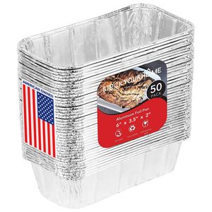 StockYourHome Aluminum Foil Pan 6x3.5x2 Inch 50 Pack Disposable Rectangular Baking Tray For Picnic Outdoor Cooking - Product Image 1