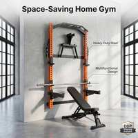 PINJIAN Rack de Squat Mural Pliable avec Barre Multi-Prises, Gym Compact Tout-en-un pour Usage Domestique