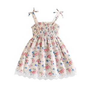 Vestido de Verano para Niña con Estampado Floral, Cintura Fruncida, Dobladillo de Encaje, Estilo Princesa - Product Image 5