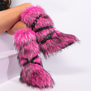 2024 nóng bán unisex vành đai khóa tuyết sang trọng khởi động mùa đông Fluffy lông dài mắt cá chân & bootie strapped Faux lông mềm thoáng khí - Product Image 1
