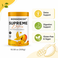 Supreme Detox Powder Probiotik Omega 3 300g Rasa Mangga Pendukung Pencernaan Detoksifikasi Bebas Gluten Vegan Suplemen Diet 12 Bulan