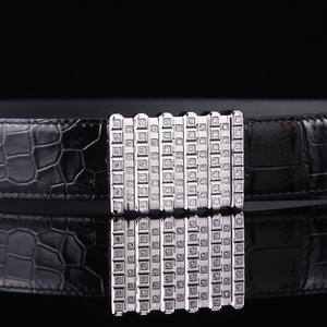 Ceinture pour homme de la série Luxe avec boucle entièrement en acier, en cuir de crocodile véritable, design tendance - Product Image 5