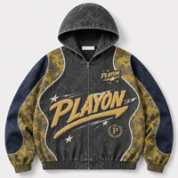 Blouson Bomber Zippé Homme Vintage Délavé avec Panneaux Camouflage Style Universitaire Streetwear – Vente en Gros OEM ODM Marque Privée