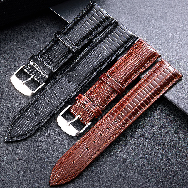 Luxury Leather Replacement Watch Strap in 12mm 14 16 18 20 22 24 Sizes Breathable Lizard Pattern Universal Band for Women Men