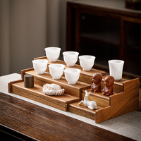 Support de bureau extensible en bois massif noyer avec porte-gobelets et organiseur de service à café et thé, étagère trapézoïdale sur pied, style moderne et minimaliste