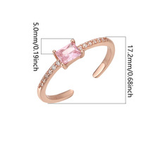 Bague d'orteil ouvrable en argent sterling 925 plaqué or rose avec zircon taille émeraude géométrique pour femmes et jeunes filles