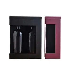 Özel logo siyah tek şampanya kırmızı şarap taşıma ambalaj kutusu şeffaf pencere ekran kutusu