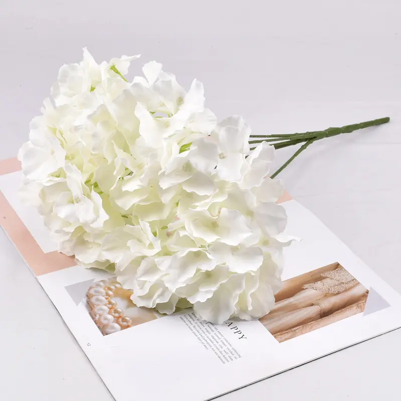DREA-Hortensia de seda blanca con cabeza de flor grande, flores artificiales para decoración del hogar, boda