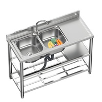 Table d'évier de cuisine commerciale à Double bol en acier inoxydable séparable facile à installer Portable sous le support de rangement éviers à deux trous