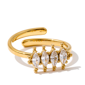 Jinyone 1461 lussuoso rombico zirconio cubico <span class=keywords><strong>16K</strong></span> placcato oro acciaio inossidabile regolabile anello aperto per il regalo - Product Image 1