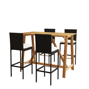 Conjunto de Bar para Jardín de Madera de Acacia para 4 Personas, Muebles de Exterior Duraderos, Diseño Elegante, Estructura de Acero - Product Image 1