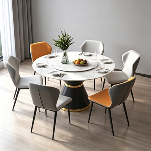 Ensemble de table à manger ronde extensible moderne en marbre avec 6 chaises, design rotatif pour la salle à manger à domicile - Product Image 5