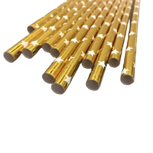 قشة شرب ورقية طبيعية 100% قابلة للتحلل الحيوي، قشة ورقية ذهبية للاستخدام مرة واحدة - Product Image 1