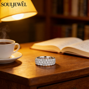 Bague Éternité 3 Rangs Souljewel en Argent 925 Plaqué Rhodium, Bande Pavée Multicouche, Moissanite Couleur D VVS, Luxe Mariage Fiançailles - Product Image 1