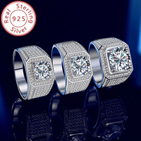 Cincin pria Hip Hop, Moissanite 1-5ct berongga penuh batu bintang penuh perak murni 925 untuk perhiasan pernikahan pria