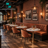 Ensemble de sièges de restaurant personnalisables en cuir marron capitonné, tables à manger en marbre, chaises de restaurant, OEM ODM, vente en gros Chine