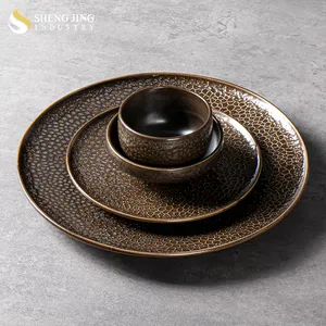 New Ceramic Brown Glaze Porcelain Western 4pcs Dinnerware Sets Japandi Hotel Crockery Stock Restaurant Tableware Set