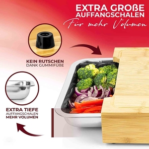 Planche à découper en bambou avec bacs de récupération et support pour <span class=keywords><strong>tablette</strong></span>, 2 bacs de récupération en acier inoxydable extra profonds, planche Frankfurt - Product Image 6