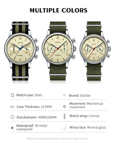 Montre-bracelet chronographe pour homme SIBOTTE Mouvement <span class=keywords><strong>SEIKO</strong></span> Cristal saphir 40 mm Or rose Acier inoxydable Analogique Vert Mécanique - Product Image 6