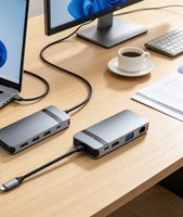 Base de Conexión USB-C 8 en 1 de Metal con VGA 1080P, 100W PD, Gigabit Ethernet y Puertos USB 3.0 para Laptop - En Stock