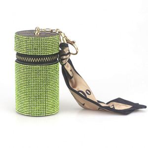 Vintage Travel Mini PU <b>Leather</b> Lipstick Box Gold Keychains Keeper Bag Lipstick Cases Holder <b>Keychain</b> - Product Image 3