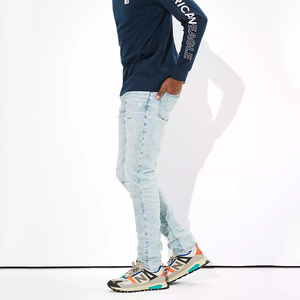 Uomo di alta qualità casuale dei jeans del foro della luce della lavata utilizzato rock revival strappato skinny jeans per gli uomini - Product Image 2