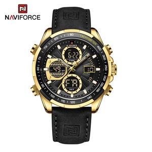 Montre chronographe pour homme Naviforce 9197, cadran vert, tachymètre, bracelet en cuir, étanche, affichage de la date et du jour, sport, quartz - Product Image 1