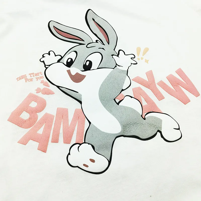 Prêt à expédier bunny 3d puff dtf sérigraphie impression offset transferts par sublimation impression par transfert de chaleur personnalisée pour T-shirts