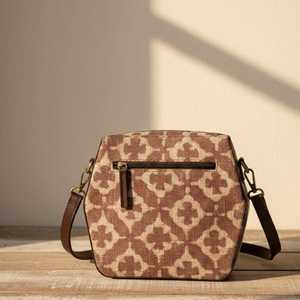 Bolso de Mano Boho Geométrico Hecho a Mano con Estampado de Bloques y Cierre de Cremallera, Ecológico, Vintage, para Mujer - Product Image 6