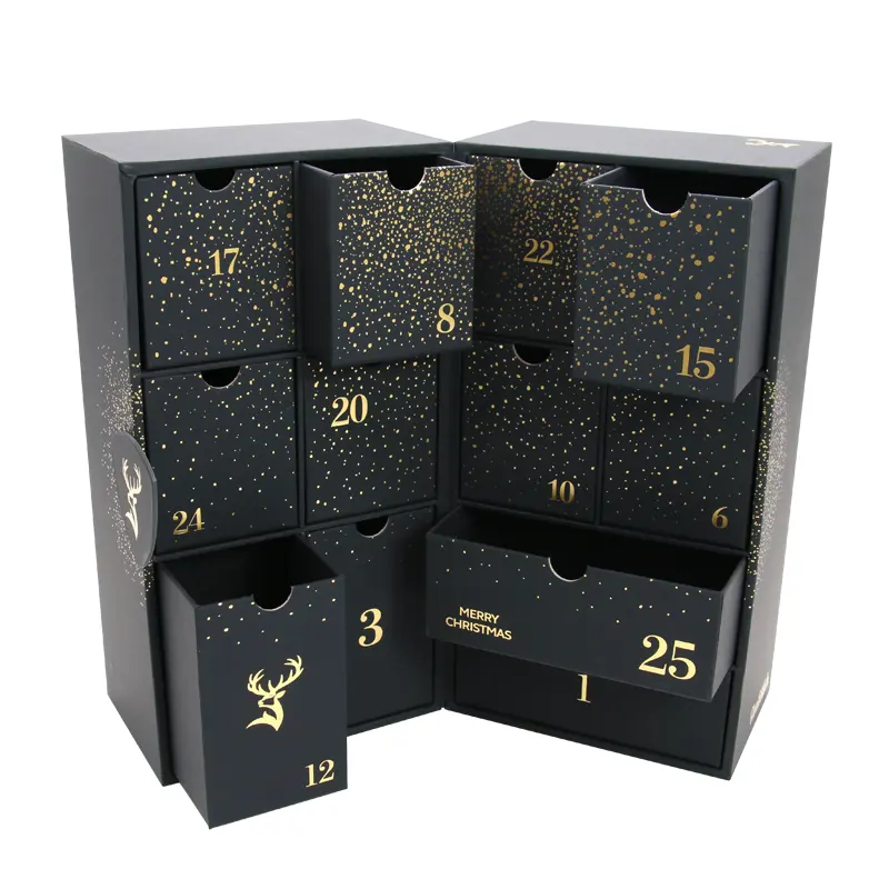 Custom Empty Cardboard Paper Mystery boxes Beauty Cosmetic set packaging and Countdown Christmas Advent Calendar Boxes For Gift