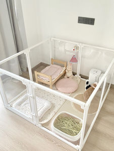 Klarer Acryl Luxus Outdoor Hunde kiste Laufs tall Hoch leistungs transparente Kunststoff Welpen Zaun Räder Einfach zu montieren Bunny <span class=keywords><strong>Cat</strong></span> Bett - Product Image 6