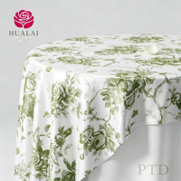 Nappe HuaLai en polyester et lin imprimé floral rose vintage blanc et vert, résistante aux plis, idéale pour mariages, banquets et décorations de fête