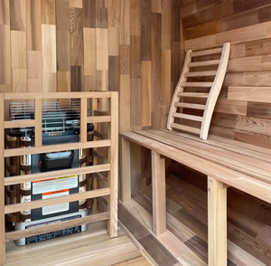 Canadian Red Cedar Barrel <b>Cube</b> Sauna Outdoor Wet Dry Sauna Room with LED <b>Lights</b> - Product Image 2