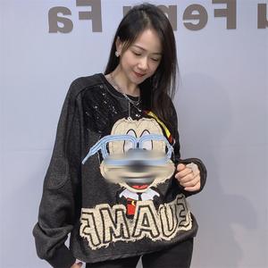 Abbigliamento <span class=keywords><strong>Donna</strong></span> Autunno Inverno Stile Europeo Americano Design di <span class=keywords><strong>Marca</strong></span> alla Moda Felpe Larghe Taglie Forti con Cappuccio e Girocollo 0439 - Product Image 6