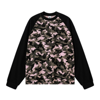 Fabricants de vêtements sur mesure : T-shirt décontracté ample à manches raglan, patchwork camouflage, en tricot gaufré et tissu éponge, style streetwear américain