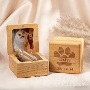 Wooden Pet Hair Storage <b>Box</b> Rectangle Secure Flip Top Urn For Pet <b>Memorials</b> - Product Image 4