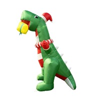 Cappello di Babbo Natale Gonfiabile a Forma di Dinosauro Verde con Luci LED, Impermeabile, Alimentato a Corrente Continua, per Decorazioni Natalizie di Casa, Hotel e Giardino