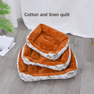 Cama para gatos de algodón y lino para todas las estaciones, cueva, sofá y perrera estilo invierno para mascotas con diseño de dibujos animados para mascotas - Product Image 1